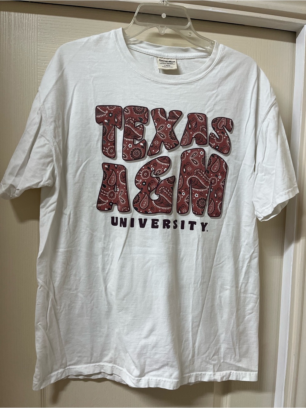Texas A&M White Short Sleeve Tee with bandana lettering